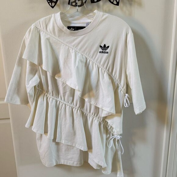 ADIDAS Originals X J-KOO Asymmetric Ruffle-trim Cotton-jersey T-shirt S - Picture 12 of 15